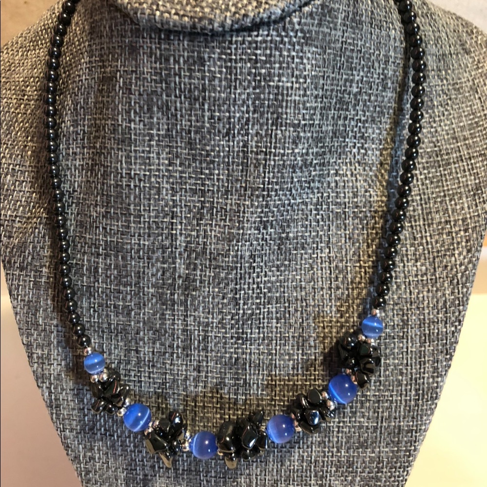 Hematite necklace with blue tiger eye beads